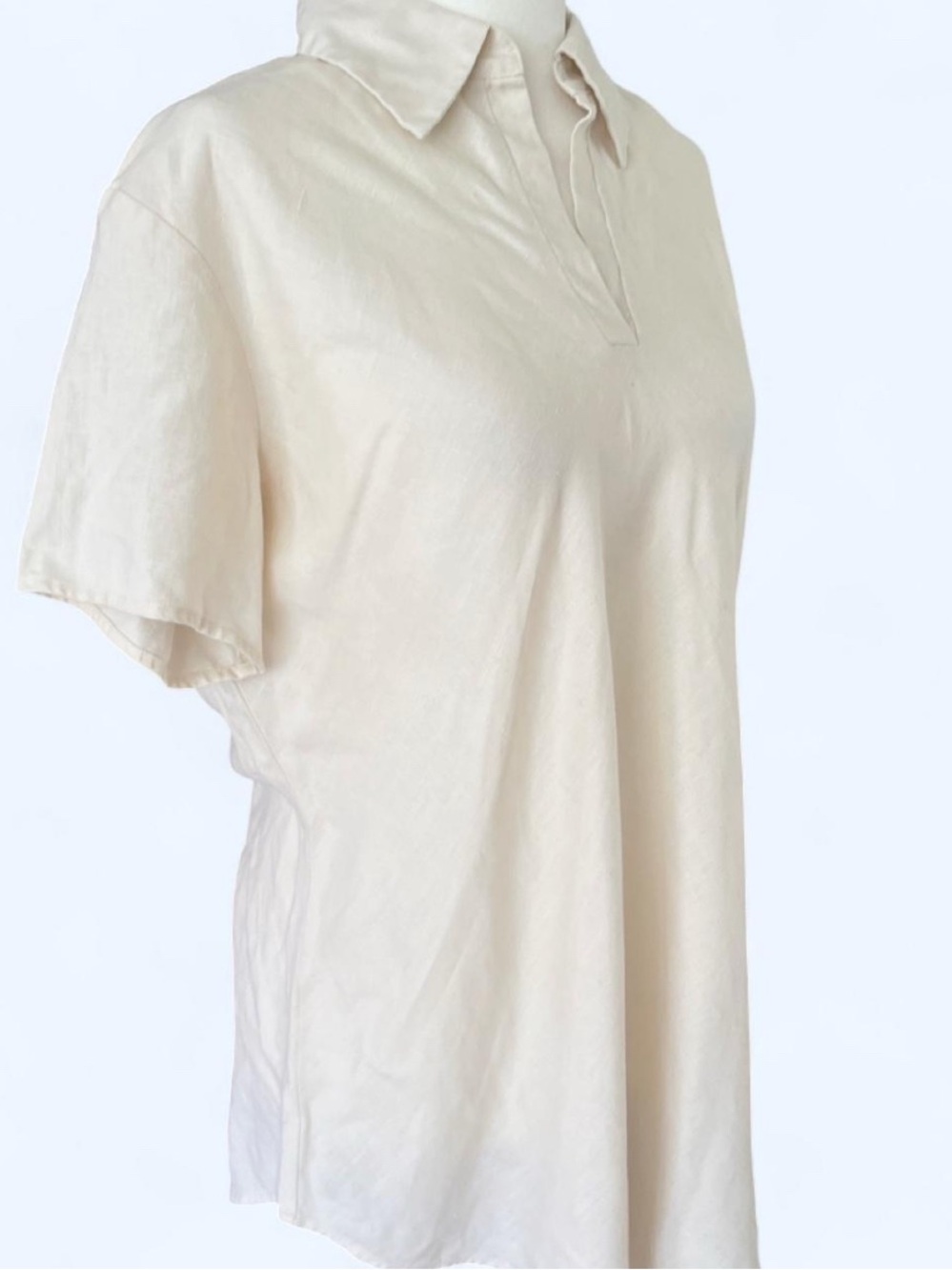 Splash Woman Cream 100% Linen Short Sleeve Collared Polo Tunic Top 18
